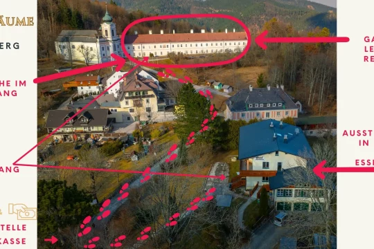 Bücherträume Übersicht & Wegbeschreibung, © Dorfpension Mariahilfberg Übersicht der Veranstaltung aus der Vogelperspektive