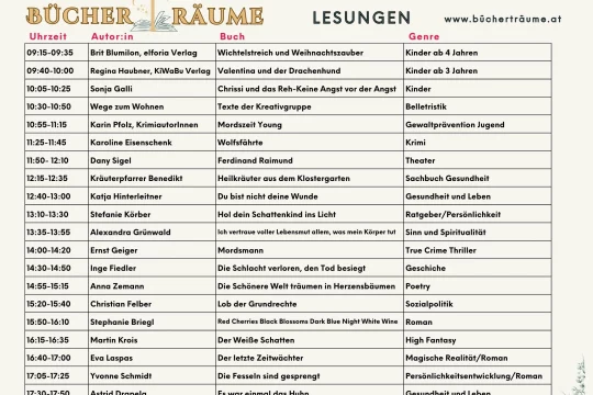 Bücherträume Detail Programm , © Dorfpension Mariahilfberg Detailprogramm Bücherträume
